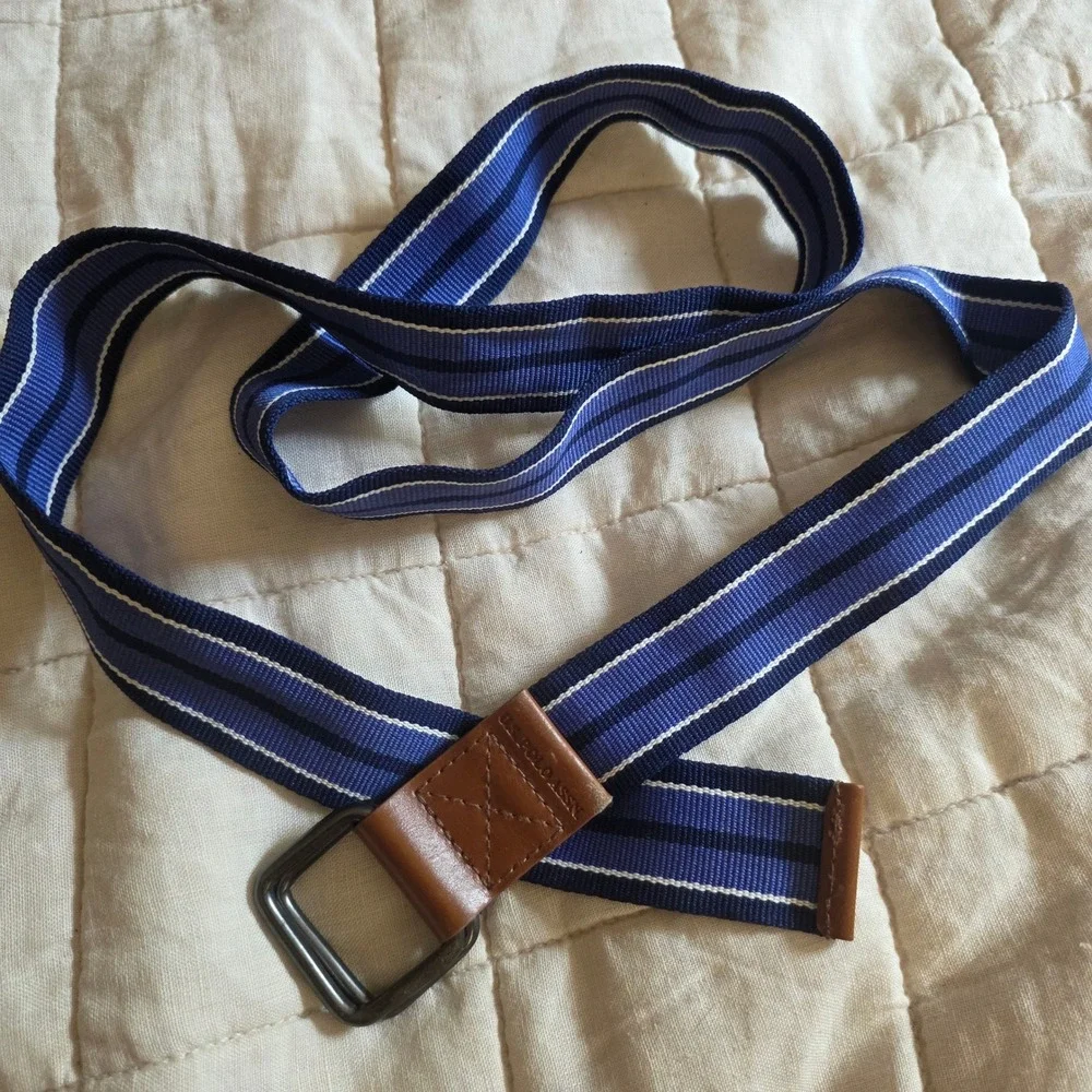U.S. Polo Assn. Web Belt Mens 36 Blue Striped  D-Ring Buckle Preppy Casual